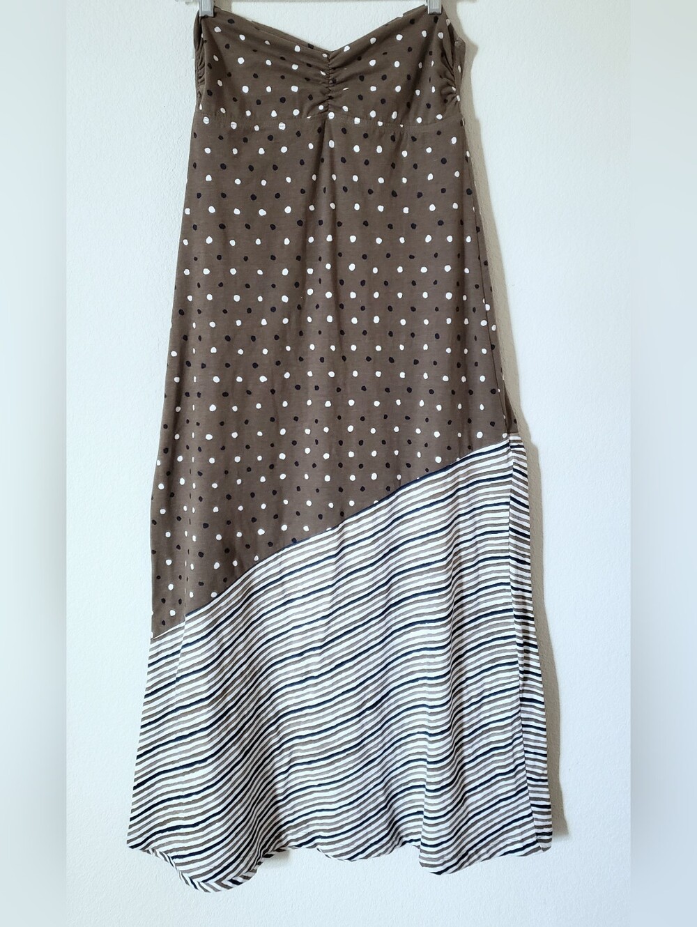 Tommy Bahama Brown Polka Dot & Striped Sweetheart Strapless Maxi Dress, S